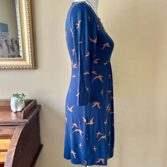 Boden Must Have Tunic Dress Navy Birds Print Novelty 3/4 Sleeve Mini Jersey 6 - Picture 7 of 8